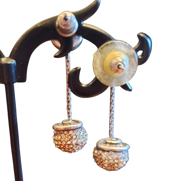 Brighton Rhinestone Orb Dangle Earrings Silver Tone Drop‎ Statement Jewelry - Picture 2 of 3